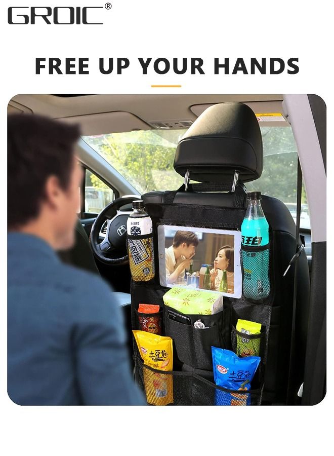 GROIC 2Pcs Car Backseat Organizers for Kids,Kick Mats Car Back Seat Protector,Car Organizer Travel Accessories with Touch Screen Tablet Holder Storage Pockets  - Image 3