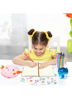 CY2SIDE CY2SIDE 6PCS Axolotl Diary with Lock and Keys for Girls Axolotl Plush Secret Journal Diary Journaling Set for Writing Make Your Own Scrapbook with Crafts Idea Birthday Gifts for Teen Girls DIY Gifts  - Image 2