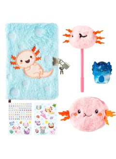 CY2SIDE CY2SIDE 6PCS Axolotl Diary with Lock and Keys for Girls Axolotl Plush Secret Journal Diary Journaling Set for Writing Make Your Own Scrapbook with Crafts Idea Birthday Gifts for Teen Girls DIY Gifts  - Image 3