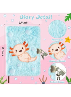 CY2SIDE CY2SIDE 6PCS Axolotl Diary with Lock and Keys for Girls Axolotl Plush Secret Journal Diary Journaling Set for Writing Make Your Own Scrapbook with Crafts Idea Birthday Gifts for Teen Girls DIY Gifts  - Image 5