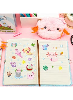 CY2SIDE CY2SIDE 6PCS Axolotl Diary with Lock and Keys for Girls Axolotl Plush Secret Journal Diary Journaling Set for Writing Make Your Own Scrapbook with Crafts Idea Birthday Gifts for Teen Girls DIY Gifts  - Image 1