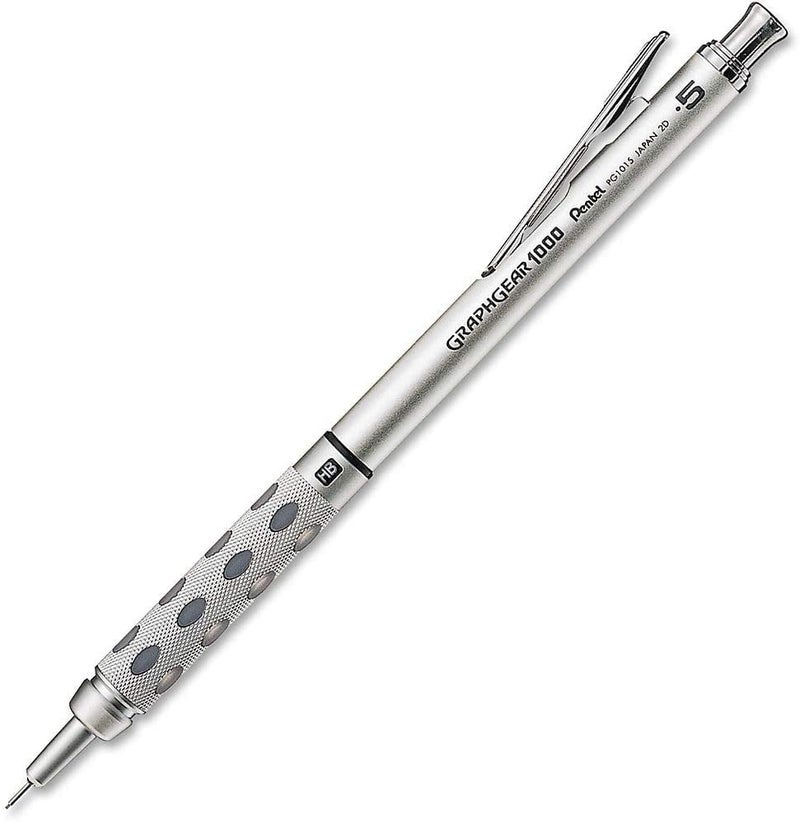 Pentel قلم رصاص ميكانيكي أوتوماتيكي من بنتل جراف جير 1000 - 0.5 مم - يشمل إعادة تعبئة الرصاص والممحاة - مقبض معدني مشطوف مع وسادات ناعمة - Image 2