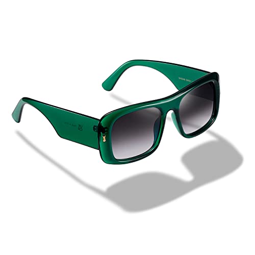 kimorn Sunglasses for Women Men Trendy Retro Fashion Sun Glasses 90’s Vintage Y2K Oversize Square Frame Shades K1337 (Green Gradient Grey) - Image 1