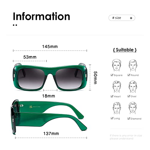 kimorn Sunglasses for Women Men Trendy Retro Fashion Sun Glasses 90’s Vintage Y2K Oversize Square Frame Shades K1337 (Green Gradient Grey) - Image 3