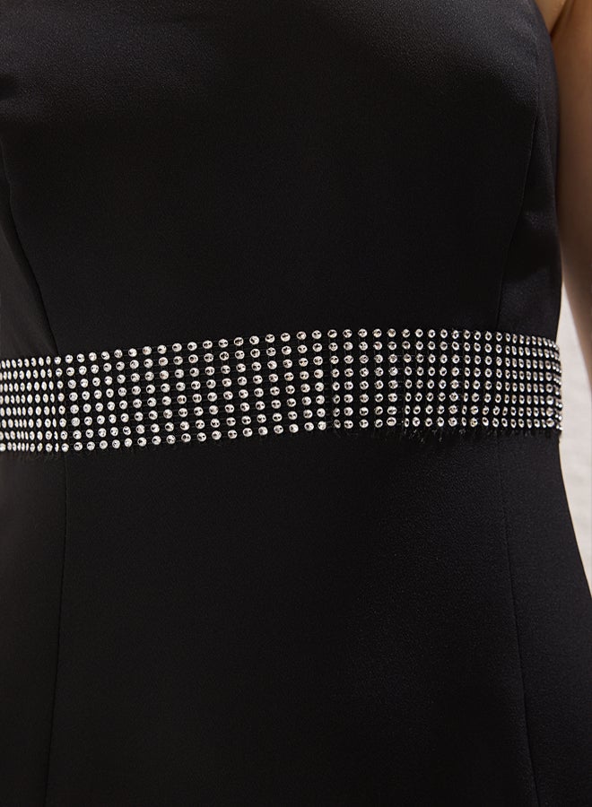 trendyol Black Fish Cut Accessory Detailed Woven Long Elegant Evening Night Graduation Dress - Image 4