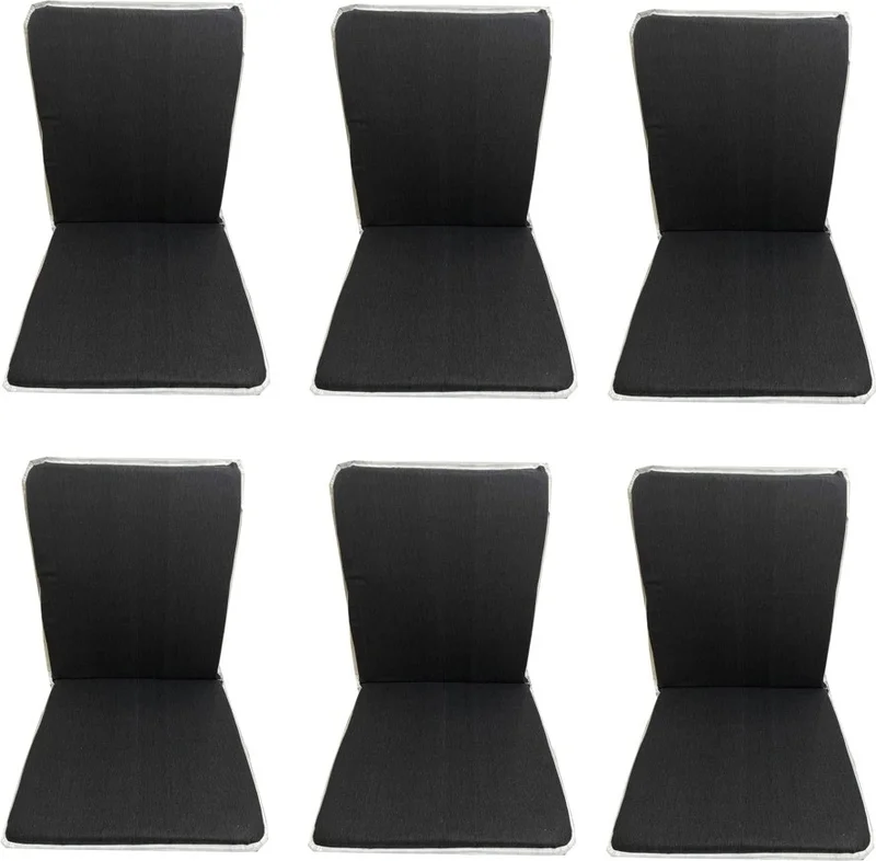 Vip Home Concept Chair Cushion with Back, Elastic, Zipper, Sponge - 6 Pieces (Black Melted) Washable