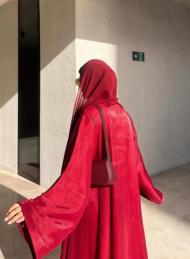 Take Two Maroon Plain Long Sleeve Abaya - Image 3