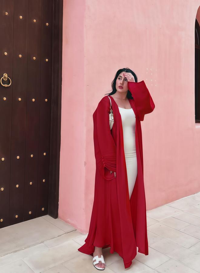 Take Two Maroon Plain Long Sleeve Abaya - Image 1