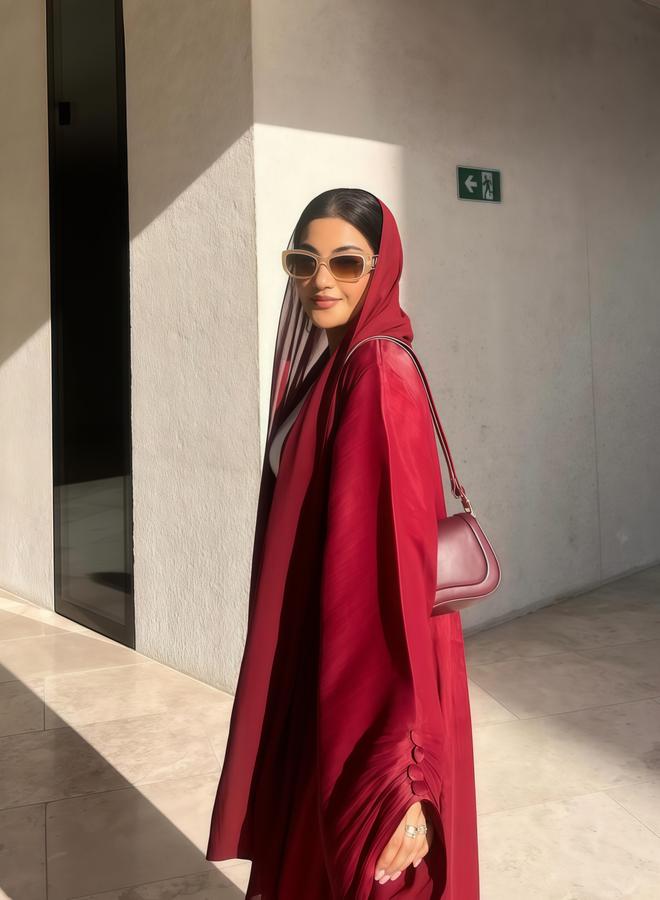 Take Two Maroon Plain Long Sleeve Abaya - Image 2