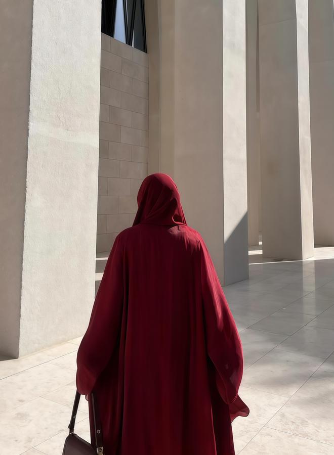 Take Two Maroon Plain Long Sleeve Abaya - Image 4
