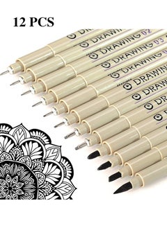 OMEVE 12 Black Drawing Pens, Liquid Fineliner Pens, Art Pens Set, Waterproof Pens, Quick Drying Micro Fine Point Drawing Pens for Artist,Manga Pens,for Sketching,Technical Drawing  - Image 1