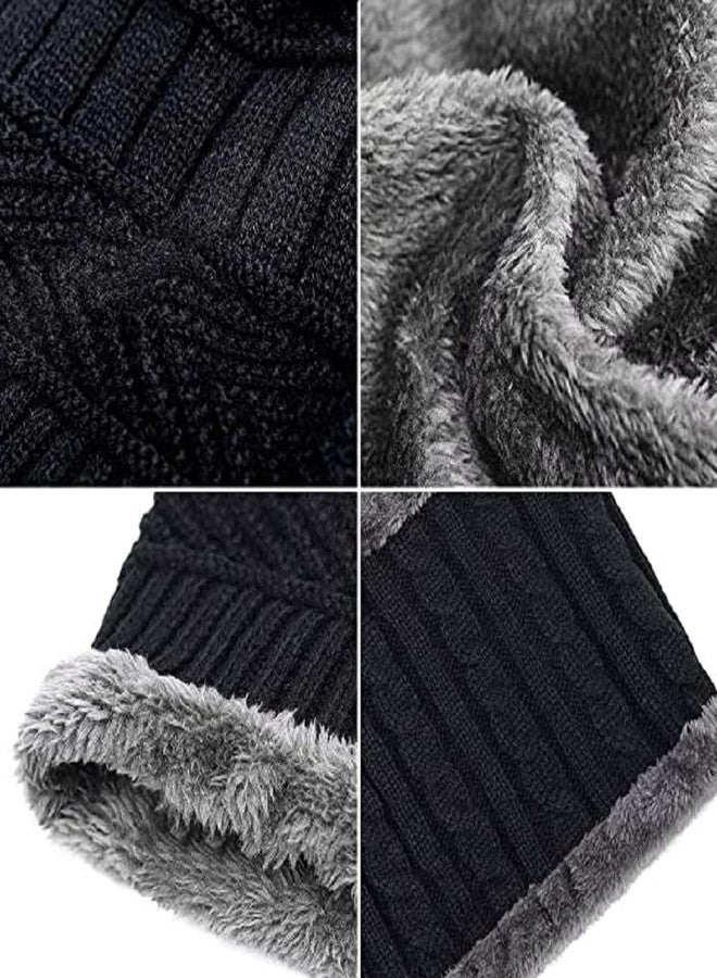 EMPOISON Winter Woollen Beanie Cap Scarf Set, Warm Knit Hats Skull Cap Neck Warmer (Muffler) Combo With Inside Fur | Warm Hat | Hat Scarf Set | Winter Cap | Air Proof Cap | Woolen Cap | Ear Warmer (Black) - Image 3