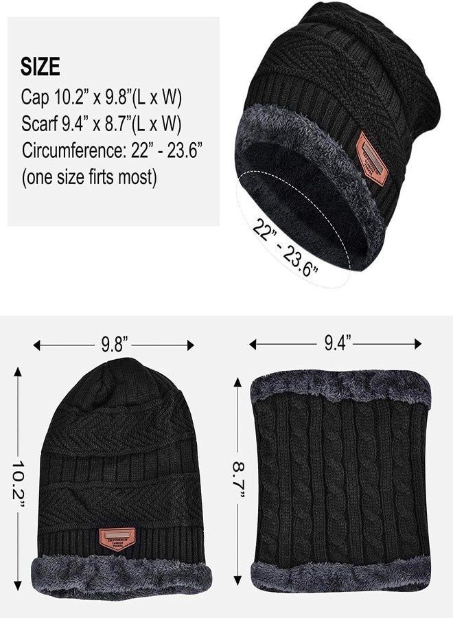 EMPOISON Winter Woollen Beanie Cap Scarf Set, Warm Knit Hats Skull Cap Neck Warmer (Muffler) Combo With Inside Fur | Warm Hat | Hat Scarf Set | Winter Cap | Air Proof Cap | Woolen Cap | Ear Warmer (Black) - Image 4