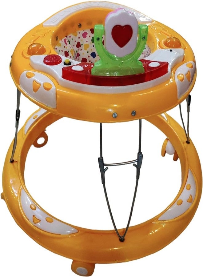 Maanit Musical Baby Walker for 6-24 Months - 6-Wheel Adjustable Foldable Infant Walker with Cushioned Seat, 360° Rotating Wheels - Lightweight Safe Learning Walker for Toddlers (Yellow) - Image 1