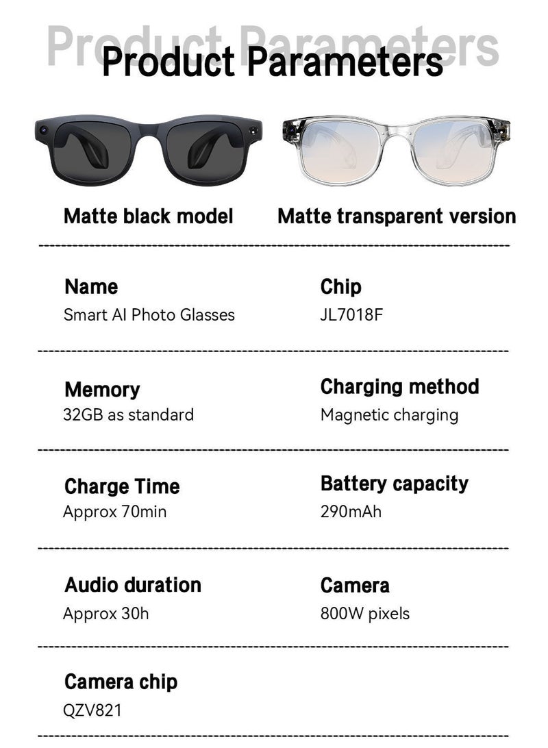 ZESITH AI Smart Glasses 800W Camera Photo Video Recording Real Time Translation Bluetooth Cycling Sports Glasses Black - Image 5