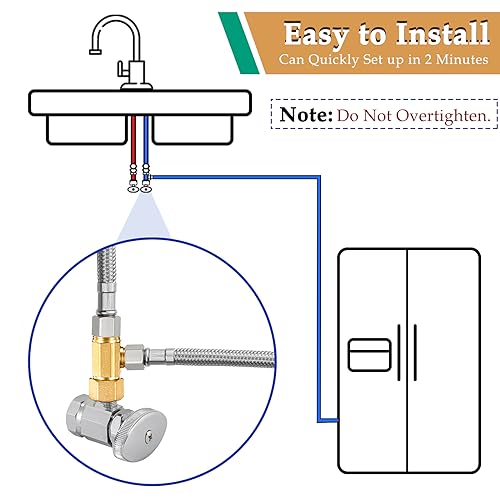 Ondiomn Brass Water Line Adapter Splitter for Refrigerator, Ice Maker Fridge Supply Line Tee Valve with 1/4 Compression Fitting(1/4"-3/8"-3/8", 1 PCS) - Image 2