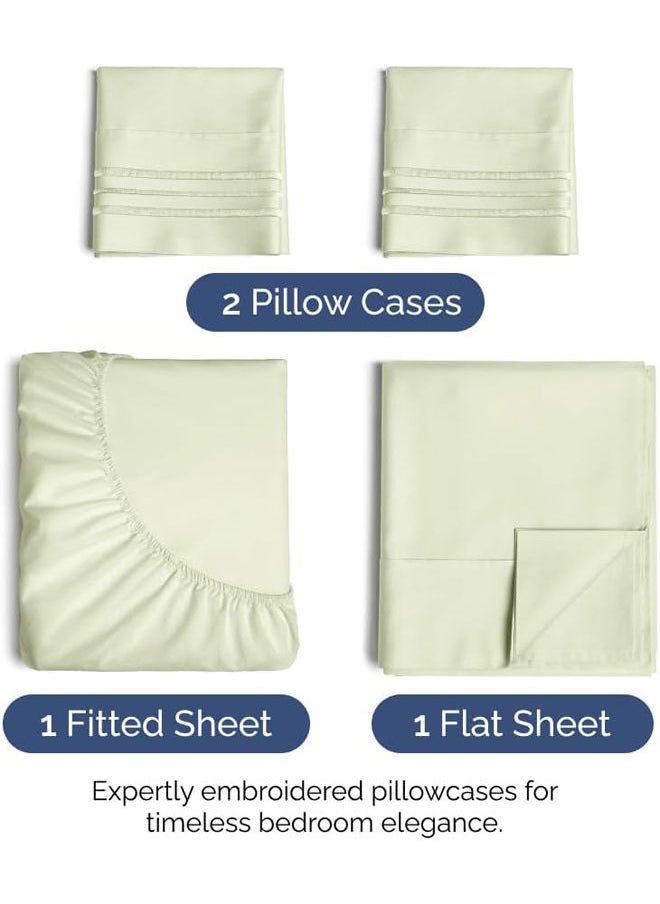 SIGNOOLA - Signoola Flat Sheet Set Of 4 Pieces - Comfy Breathable & Cooling Sheets - Hotel Luxury Bed Sheets ( 180 x 240 cm )   - Deep Pockets, Easy-Fit, Extra Soft - Sage - Image 1