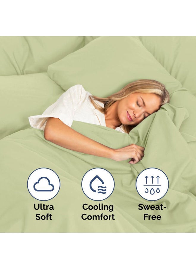 SIGNOOLA - Signoola Flat Sheet Set Of 4 Pieces - Comfy Breathable & Cooling Sheets - Hotel Luxury Bed Sheets ( 180 x 240 cm )   - Deep Pockets, Easy-Fit, Extra Soft - Sage - Image 1