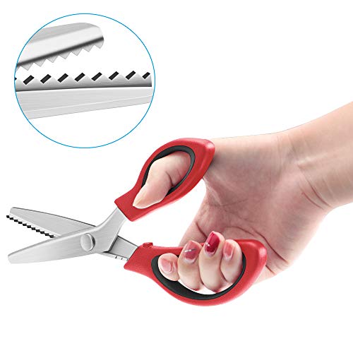 YAZEMKEL Pinking Shears Serrated,Comfort Grips Handled, Professional Dressmaking Sewing Craft Zig Zag Cut Scissors, Suitable for Many Kinds of Fabrics and Paper, 9 Inch Red - Image 5