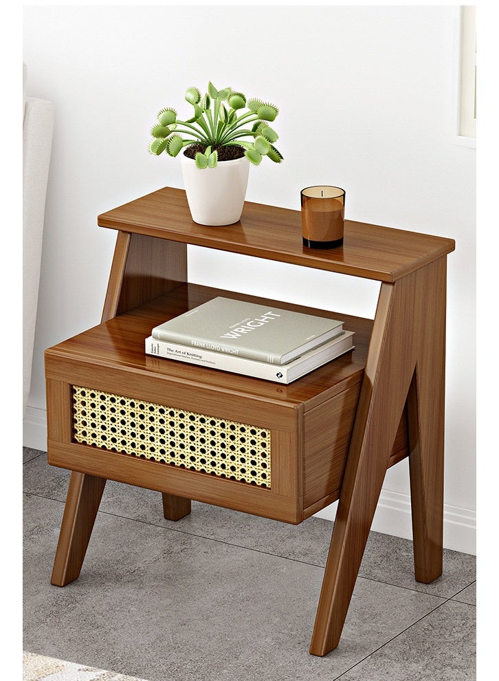 كلناميان طاولة سرير متينة وأنيقة مع درج ورف مفتوح باللون البني 50*31*43 سم - Image 2