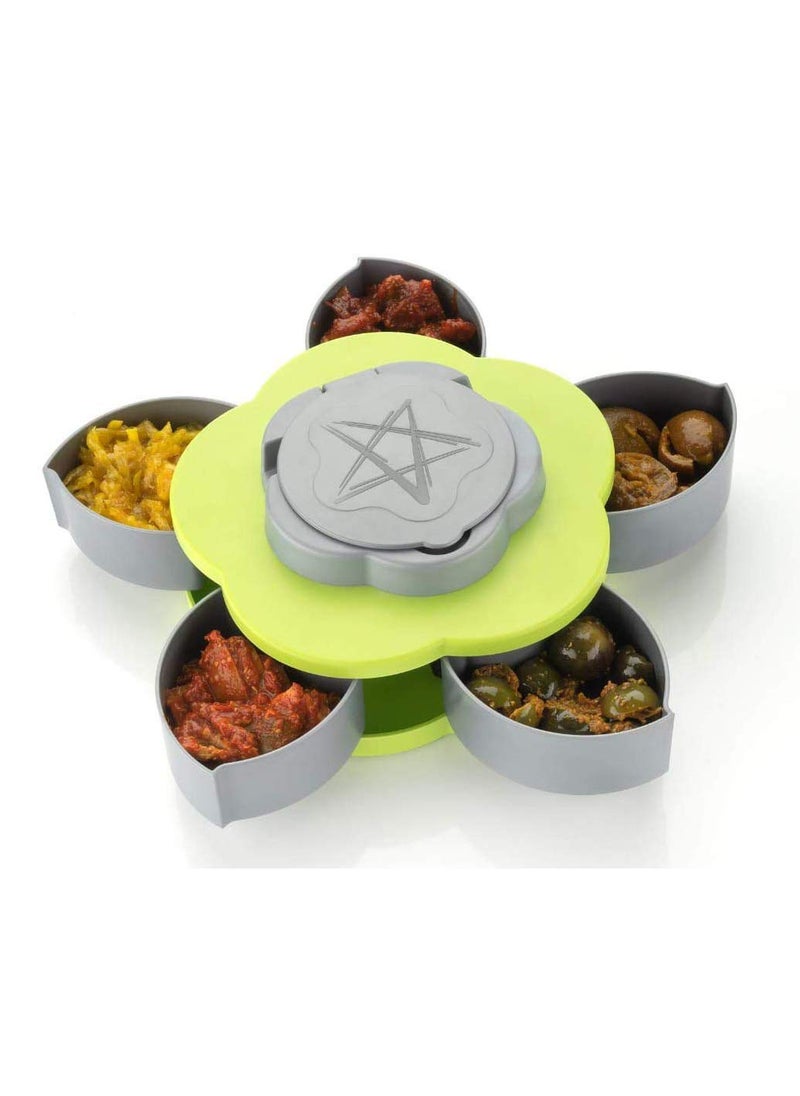JENMA ENTERPRISE JENMA ENTERPRISE Home 5 Compartments Flower Candy Box Serving Rotating Tray Dry Fruit Candy Chocolate Snacks Storage Box with Mobile Phone StandGreen  - Image 1