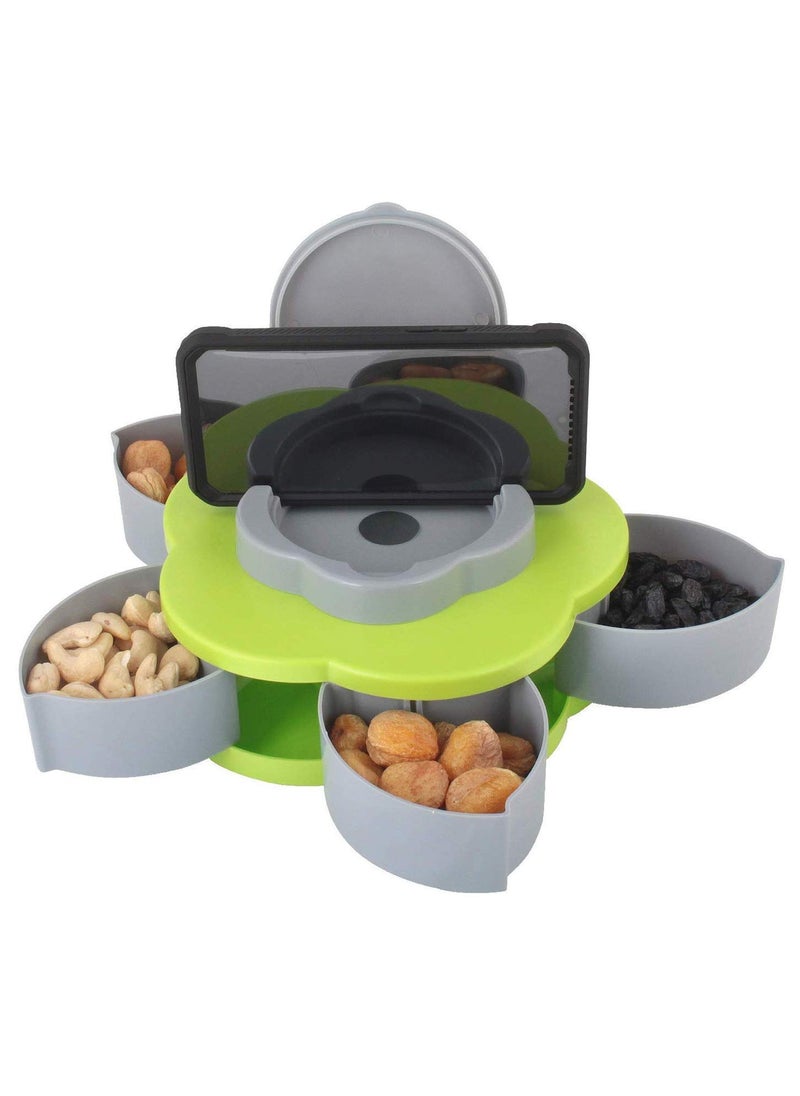JENMA ENTERPRISE JENMA ENTERPRISE Home 5 Compartments Flower Candy Box Serving Rotating Tray Dry Fruit Candy Chocolate Snacks Storage Box with Mobile Phone StandGreen  - Image 5