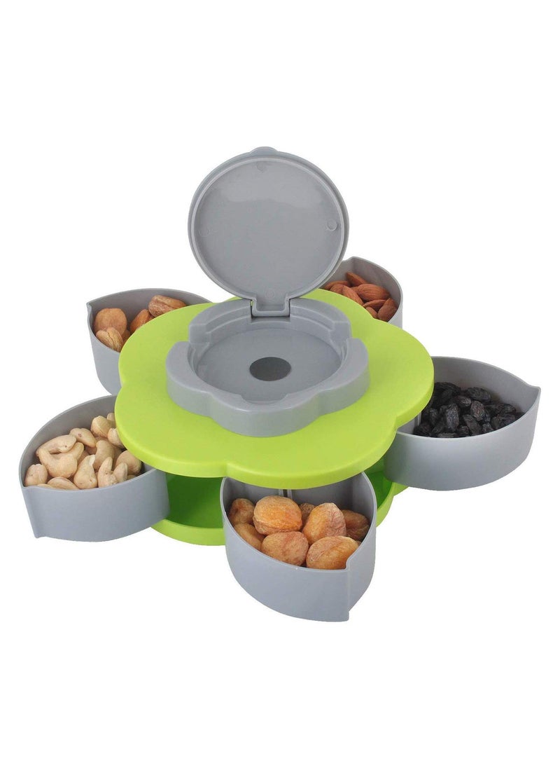 JENMA ENTERPRISE JENMA ENTERPRISE Home 5 Compartments Flower Candy Box Serving Rotating Tray Dry Fruit Candy Chocolate Snacks Storage Box with Mobile Phone StandGreen  - Image 3