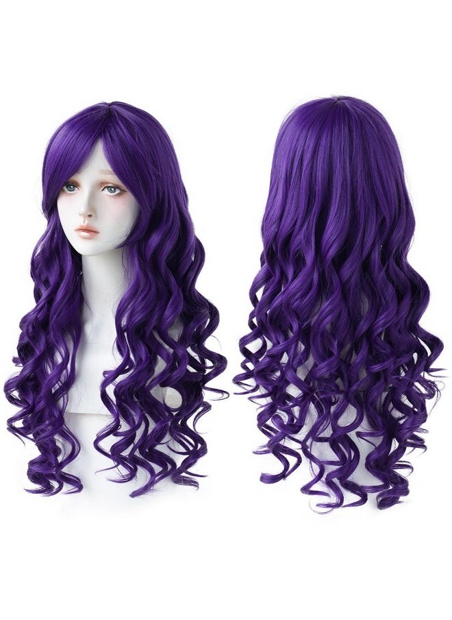 7JHH WIGS - Long Wavy Costume Wigs Cosplay Mermaid Dark Purple Wig For Women Halloween Party Used High Temperature Heat Resistant Fiber Natural Hairline Cos Wig - Image 1