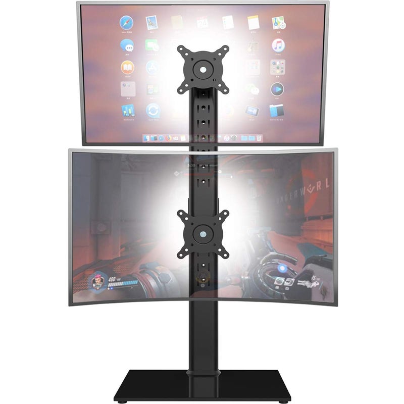 Hemudu Dual Monitor Stand - Vertical Stack Screen Free-Standing Monitor Riser Fits Two 13 to 34 Inch Screen with Swivel, Tilt, Height Adjustable, Holds One (1) Screen Up to 44Lbs - Image 1