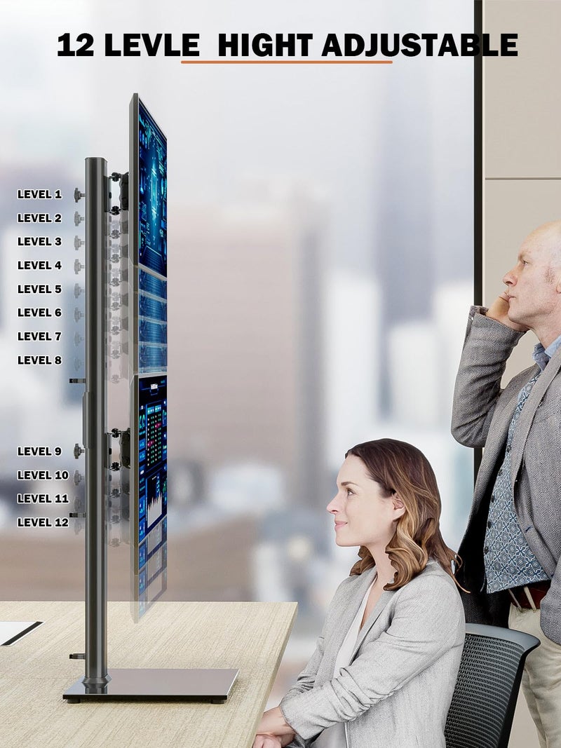 Hemudu Dual Monitor Stand - Vertical Stack Screen Free-Standing Monitor Riser Fits Two 13 to 34 Inch Screen with Swivel, Tilt, Height Adjustable, Holds One (1) Screen Up to 44Lbs - Image 3