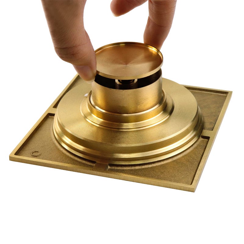 Antrader 3.9-inch Copper Shower Floor Drain with Removable Strainer Cover, Antrader Square Anti-Clogging Bathroom Accessory, Gold - Image 4