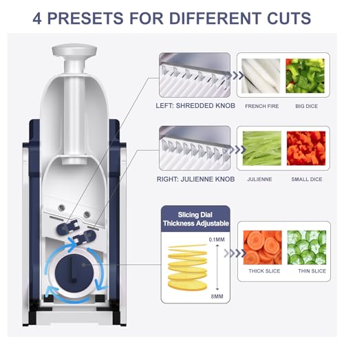 SupMaKin Safe Mandoline Slicer for Kitchen, Potato Slicer, All in 1 Vegetables Slicer and Chopper, French Fry Cutter, Adjustable Thickness, Dishwasher Safe Chopping Artifact Gift (Blue) - Image 3