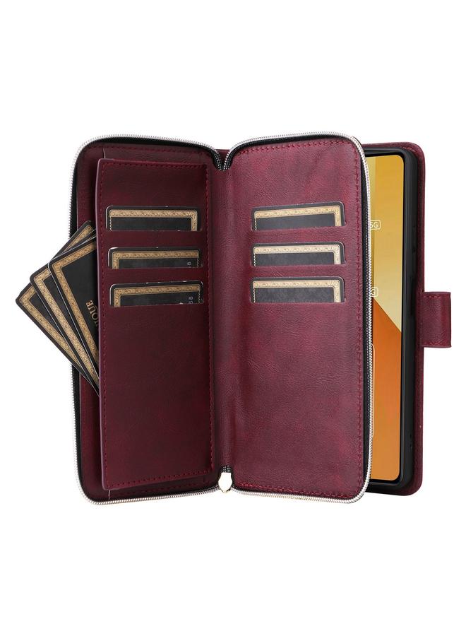 اس-توب جراب لهاتف Redmi Note 13 5G Global مزود بـ 9 فتحات للبطاقات وحقيبة محفظة بسحاب وحافظة هاتف جلدية - Image 5