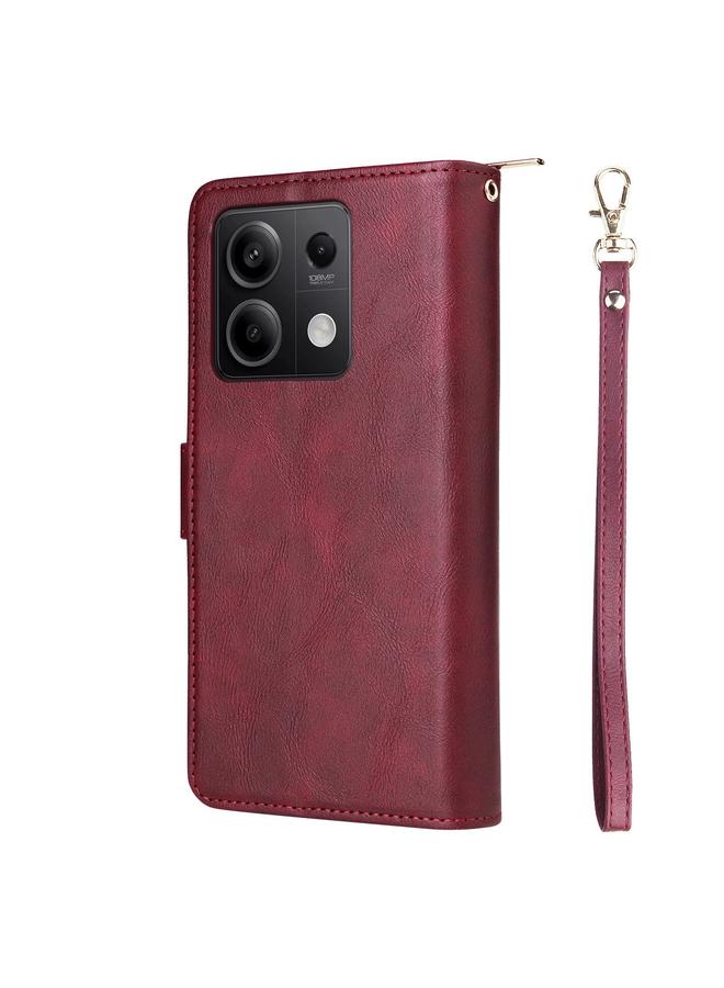 اس-توب جراب لهاتف Redmi Note 13 5G Global مزود بـ 9 فتحات للبطاقات وحقيبة محفظة بسحاب وحافظة هاتف جلدية - Image 3