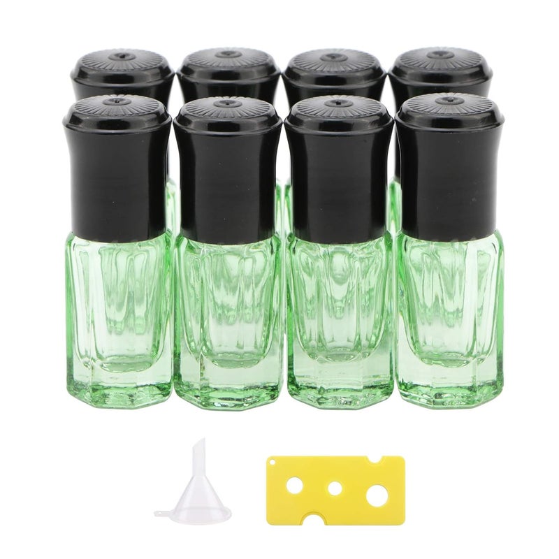 NewZoll Essential Oil Roller Bottles, 8Pcs 3ml Roll-on Bottles with Opener Funnel, Mini Glass Massage Roller Bottles Roll on Vials for Perfume Lip Balms Aromatherapy, Light Green 