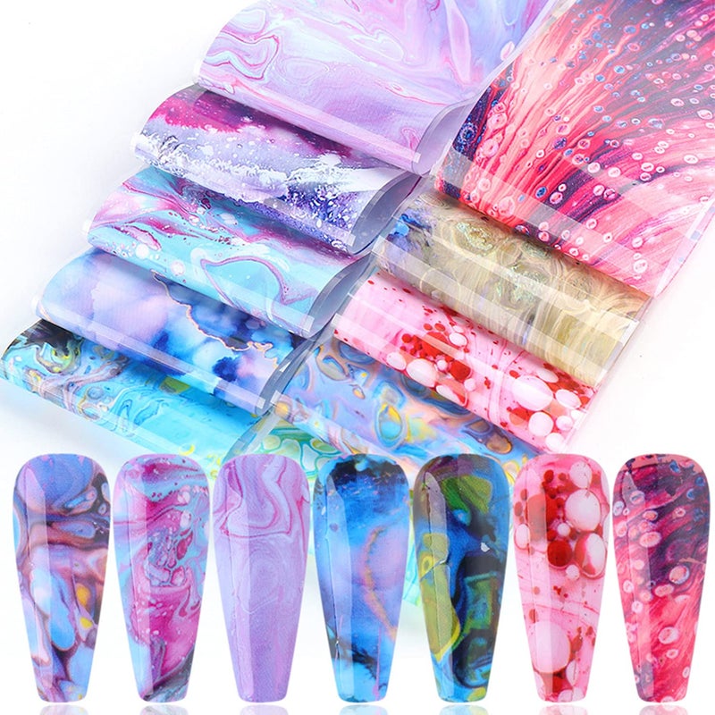 TBRZTR Starry Sky Nail Art Foil Stickers Decals 10 Sheets Paper Acrylic Flowing Starry Sky Bubble Colorful Sky Theme Single Use