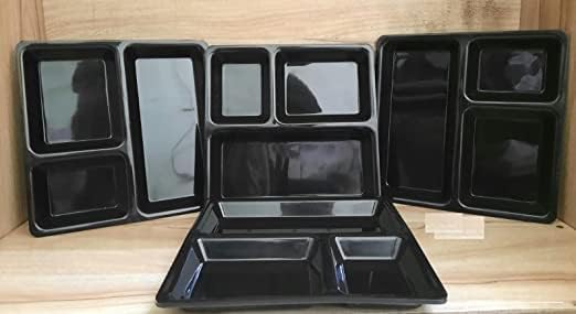 Coolkart 3 Compartment Black Color Plastic Plates Set of 6 Microwave Safe Ideal for Snacks Like Pav Bhaji and Idli Chutney with Sambhar - Image 2