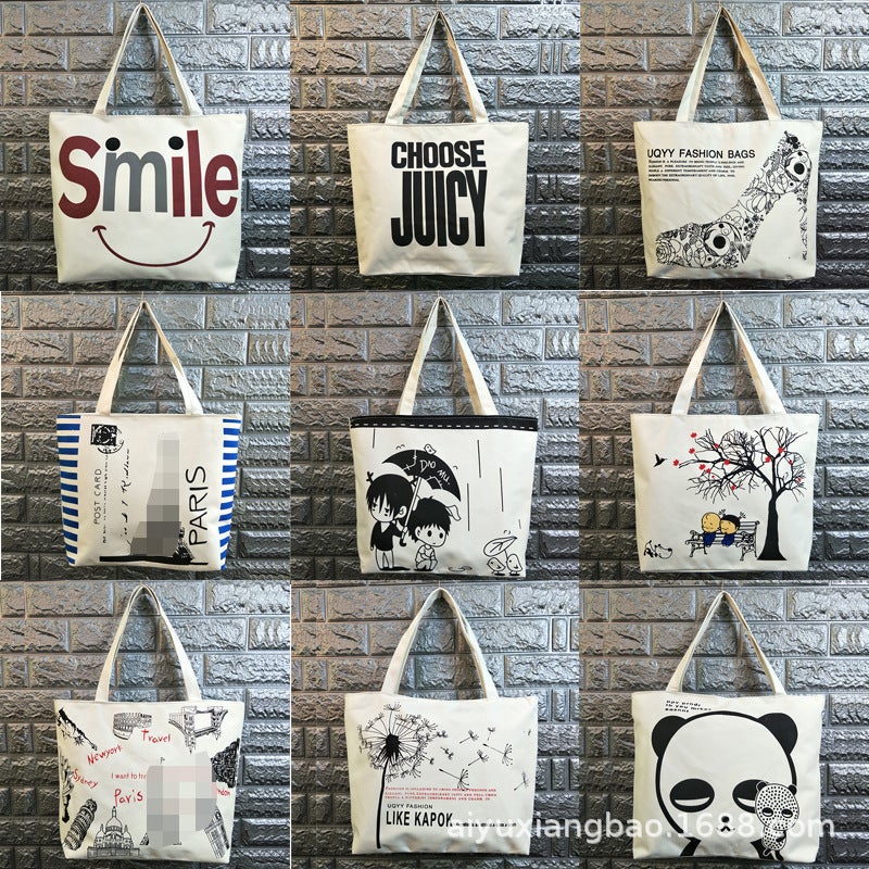 Niche Casual Canvas Bag Shopping Women'S Bag Large Capacity Women'S Canvas Bag Printed Handbag - Image 2