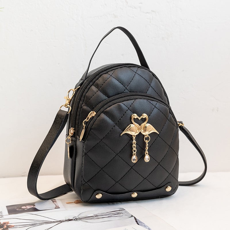 Cross-border Bag Womens 2023 New Mini Rhomboid Tassel Bag Girl Style Fashionable Backpack Embroidered Womens Backpack Black 