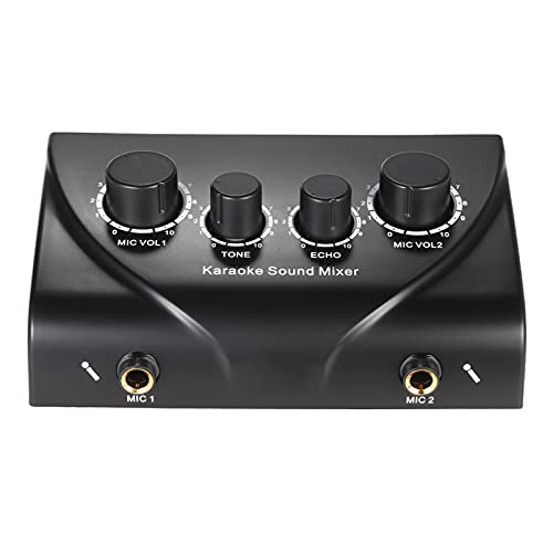 Btuty Karaoke Sound Mixer Dual Mic Inputs Audio Mixer Headphone Amplifier 2 Channel Mixer With Cable N-1 Black Color - Image 3