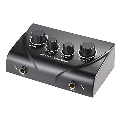 Btuty Karaoke Sound Mixer Dual Mic Inputs Audio Mixer Headphone Amplifier 2 Channel Mixer With Cable N-1 Black Color - Image 1