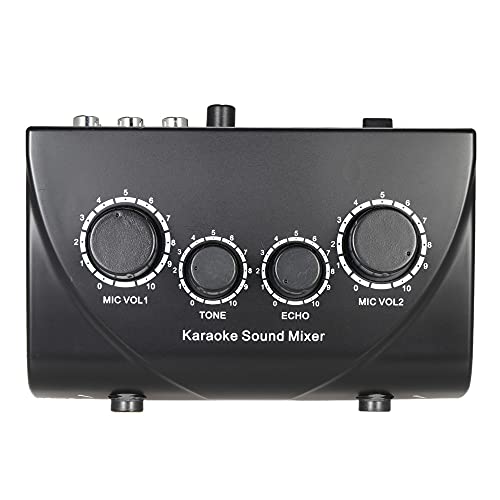 Btuty Karaoke Sound Mixer Dual Mic Inputs Audio Mixer Headphone Amplifier 2 Channel Mixer With Cable N-1 Black Color - Image 2