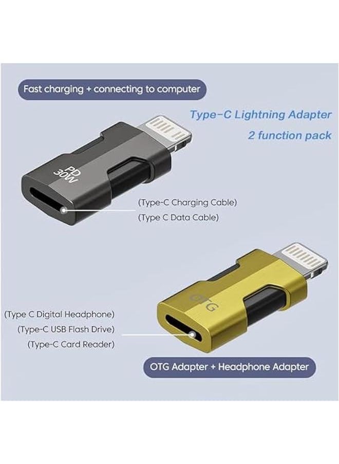 Generic - 2 PCS USB C Lightning Adapter with 30W PD Support and OTG, USB C Male to Lightning Female Converter for iPhone & iPad,Data and Audio Adapter Transfer Fast Charging (30W Charging + OTG) - Image 1