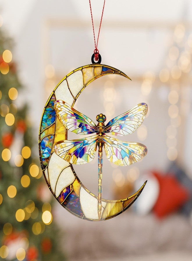 MAILAMCRAFT Dragonfly Gifts for Women Dragonfly Moon Christmas Decorations for Tree, Moon for Hanging, Gift Exchange Gift Gift Pendant for Car, Ornament - Image 2
