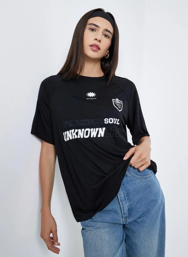 Take Two Black Slogan Oversized T-Shirt