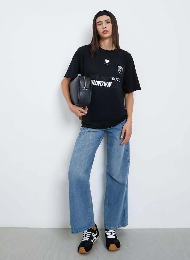 Take Two Black Slogan Oversized T-Shirt