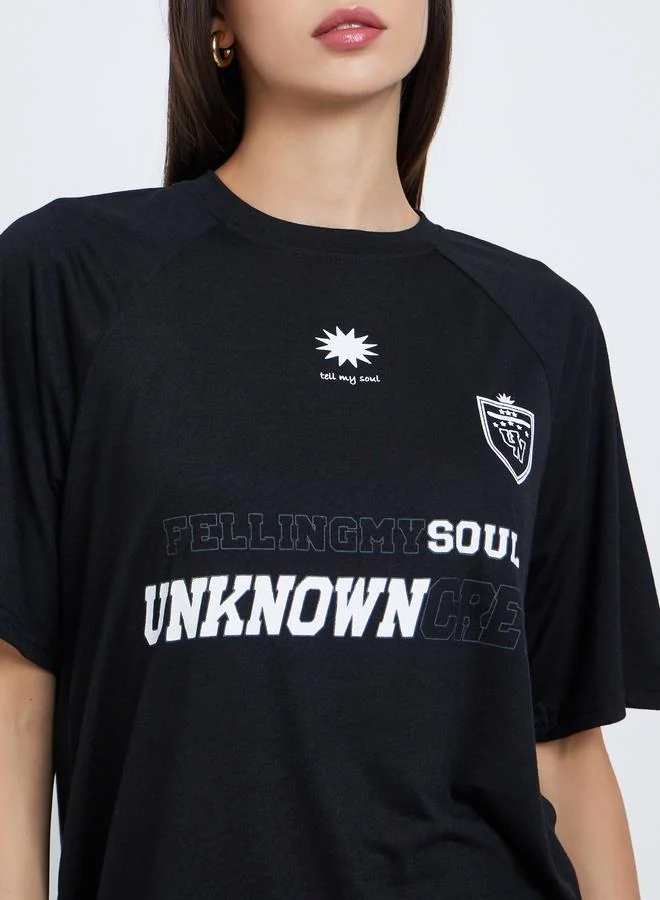 Take Two Black Slogan Oversized T-Shirt