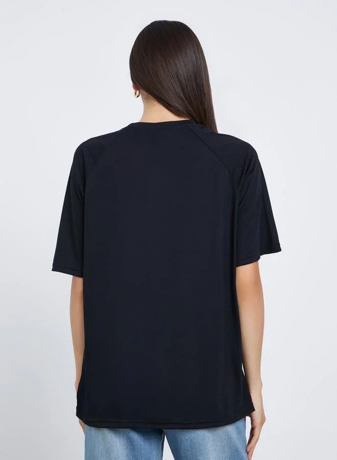 Take Two Black Slogan Oversized T-Shirt