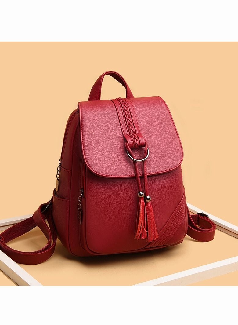 أزياء Tassel ديكور فلاف نسيج حقيبة الظهر الترفيه PU الجلد الكبير حقيبة مدرسية Soild السفر الجديد مزدوجة الكتف حقيبة للنساء كلية بنات الطلاب - Image 2