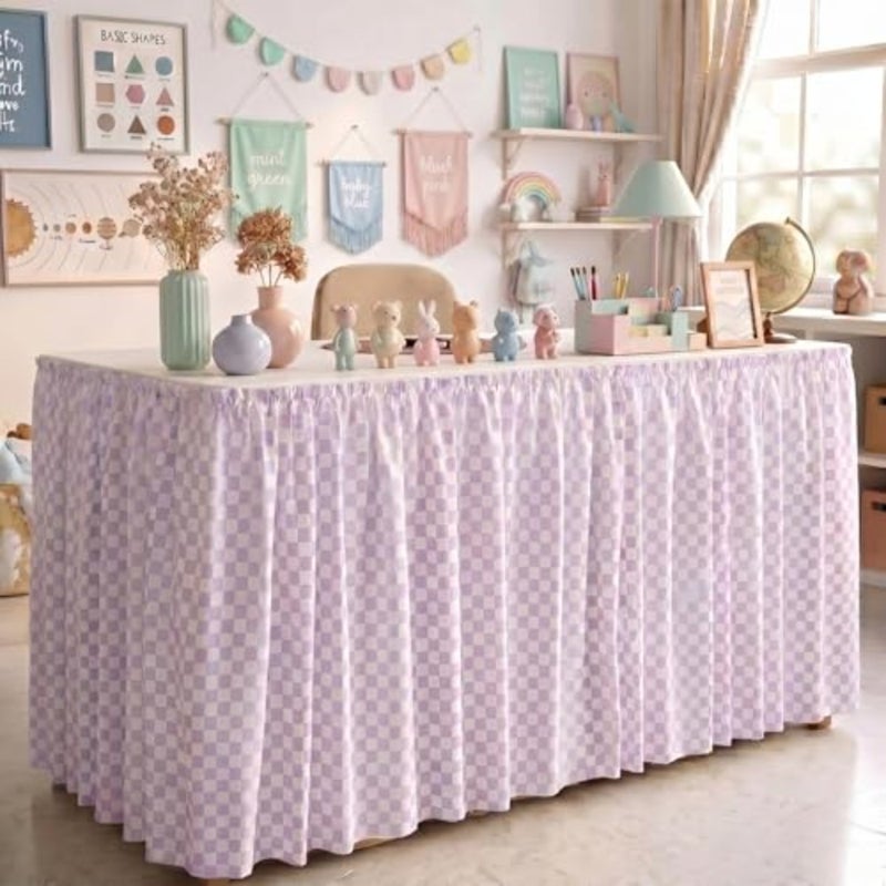 Teacher Desk Skirts 6 Feet Table Skirt Ruffled Table Skirt Back to School Supplies for Classroom Teacher Office Desk Decor - Image 1